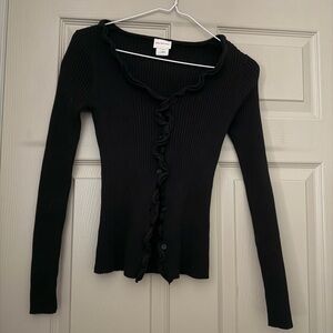 Black long sleeve button ruffle top